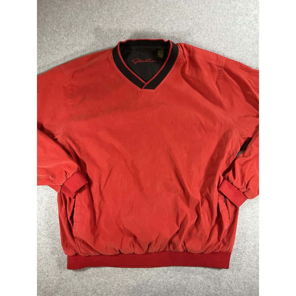 Glen Echo Mens XL V-Neck Windshirt Pullover Orange Red Golf Windbreaker 1716